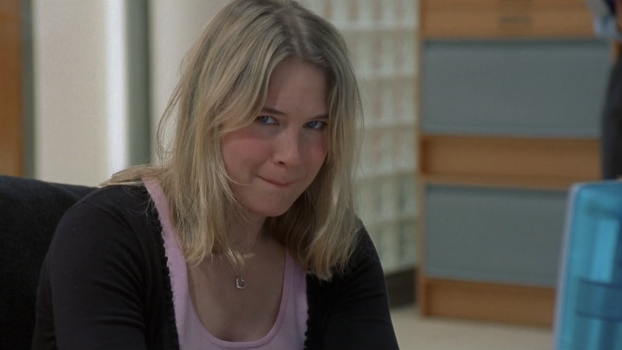 Bridget at her desk in Bridget Jones's Diary