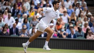 Novak Djokovic of Serbia in action during the Men's Singles Final against Matteo Berrettini