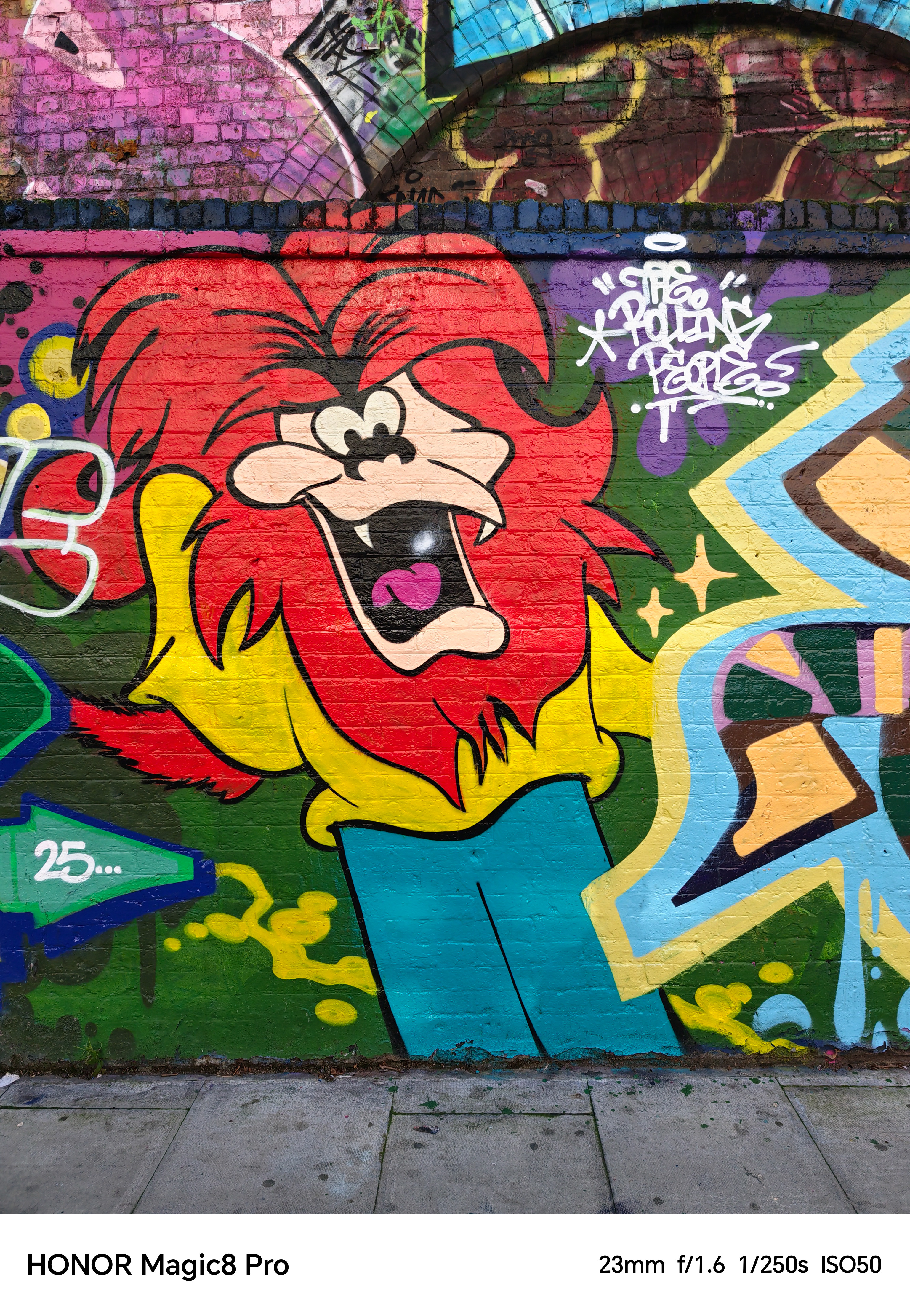 Graffiti on a brick wall in Shoreditch London shot on an Honor Magic 8 Pro