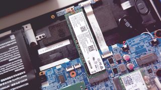 SSD loaded into the NVMe slot of a gaming laptop.