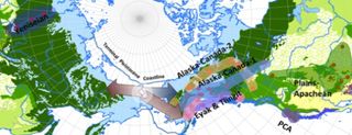 Geographic distribution map of Yeniseian and Na-Dene language, Beringia