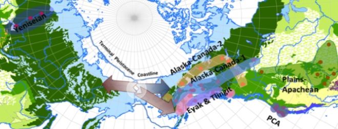 Geographic distribution map of Yeniseian and Na-Dene language, Beringia