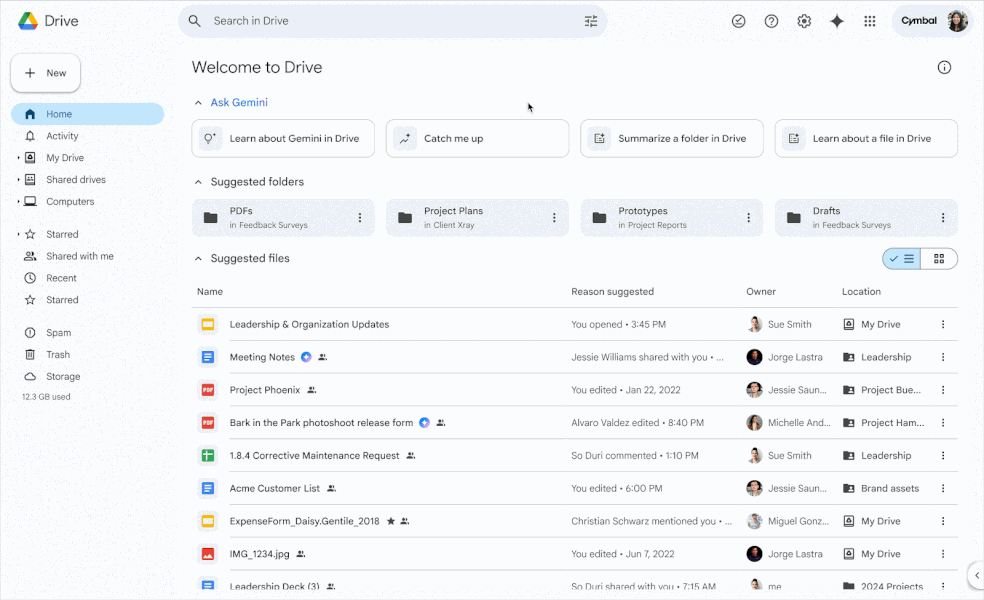 Catch me up feature on Google Drive
