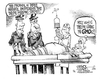 Editorial cartoon execution GMOs
