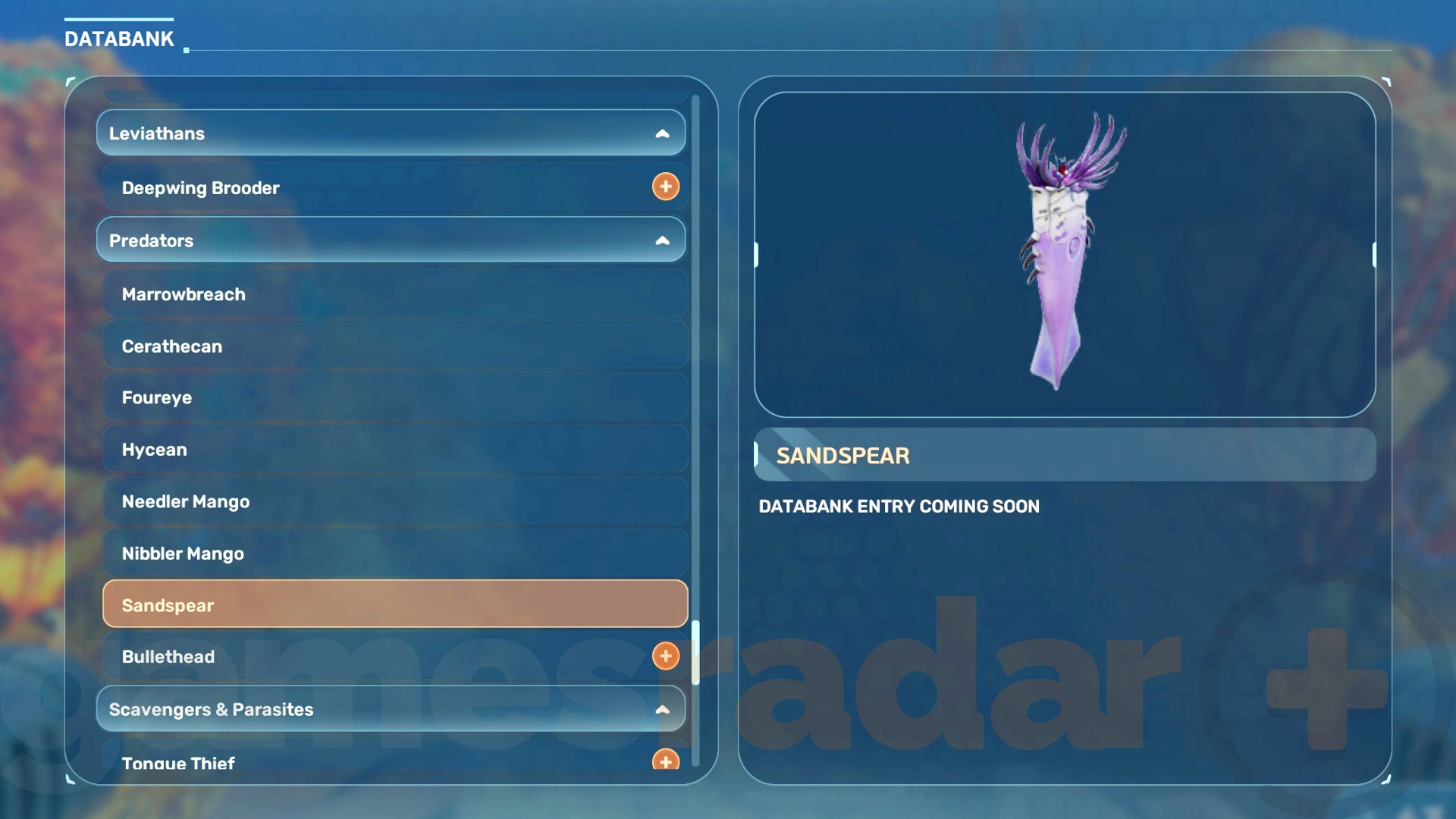 The Databank entry for Subnautica 2 Sandspears.