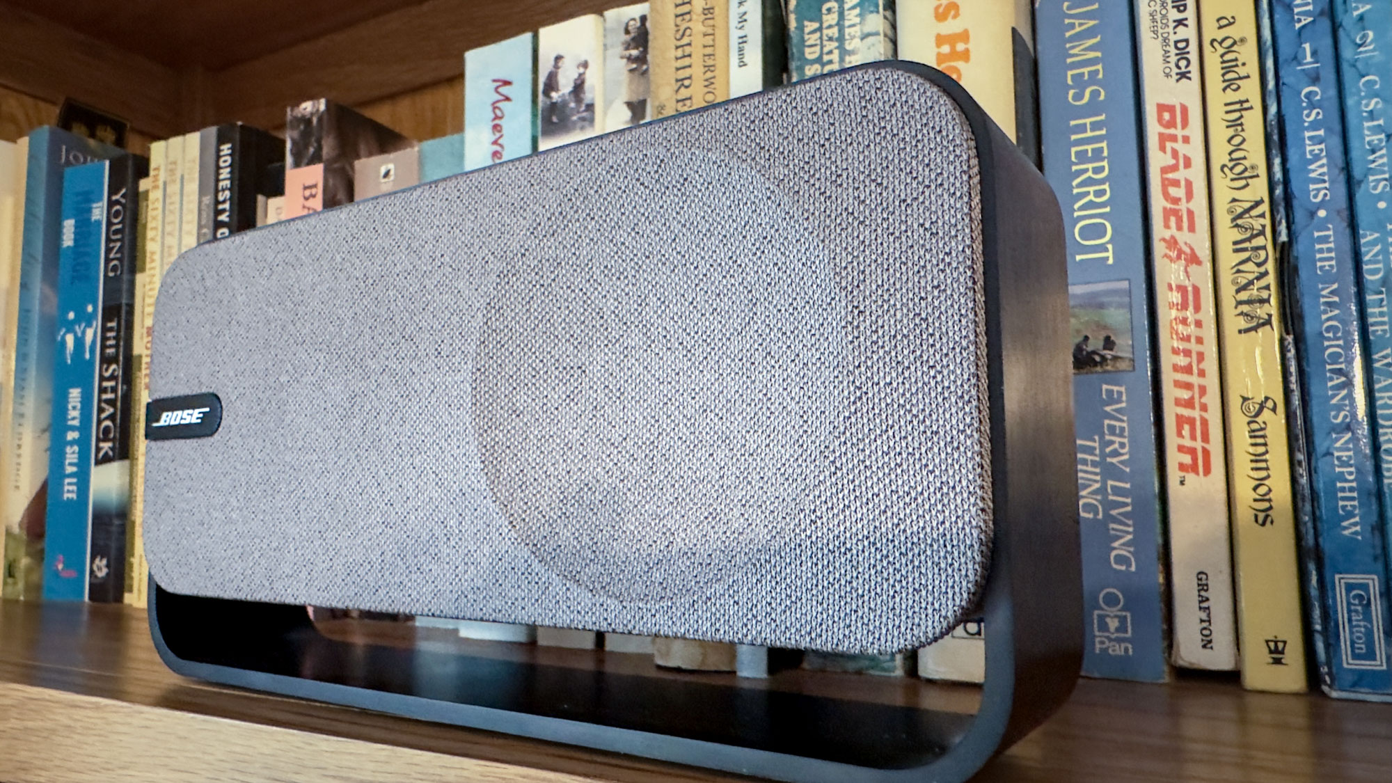 Bose SoundLink Home on a bookshelf