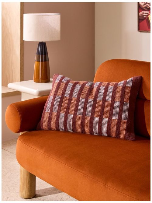 Blake Woven Stripe Cushion in Burgundy
