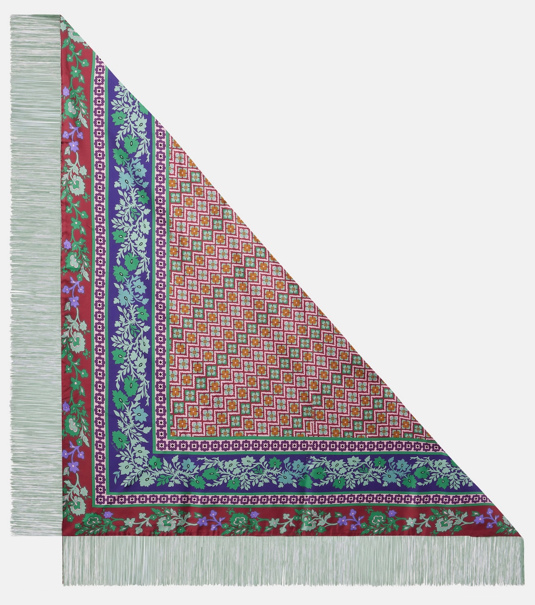 Fringed printed silk twill scarf