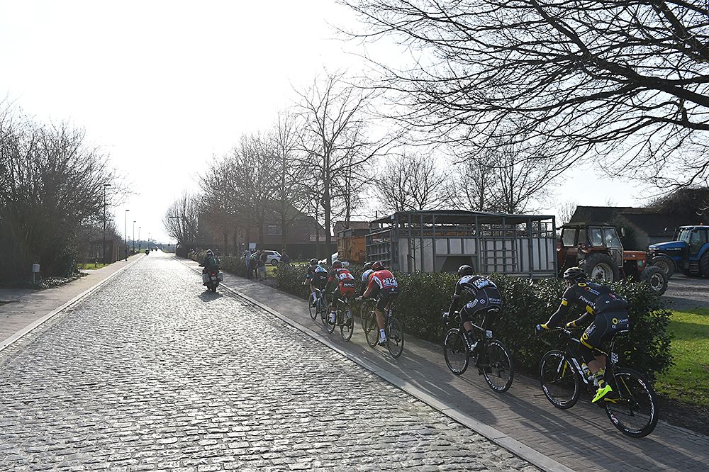 The day's five-man breakaway at Omloop Het Nieuwsblad