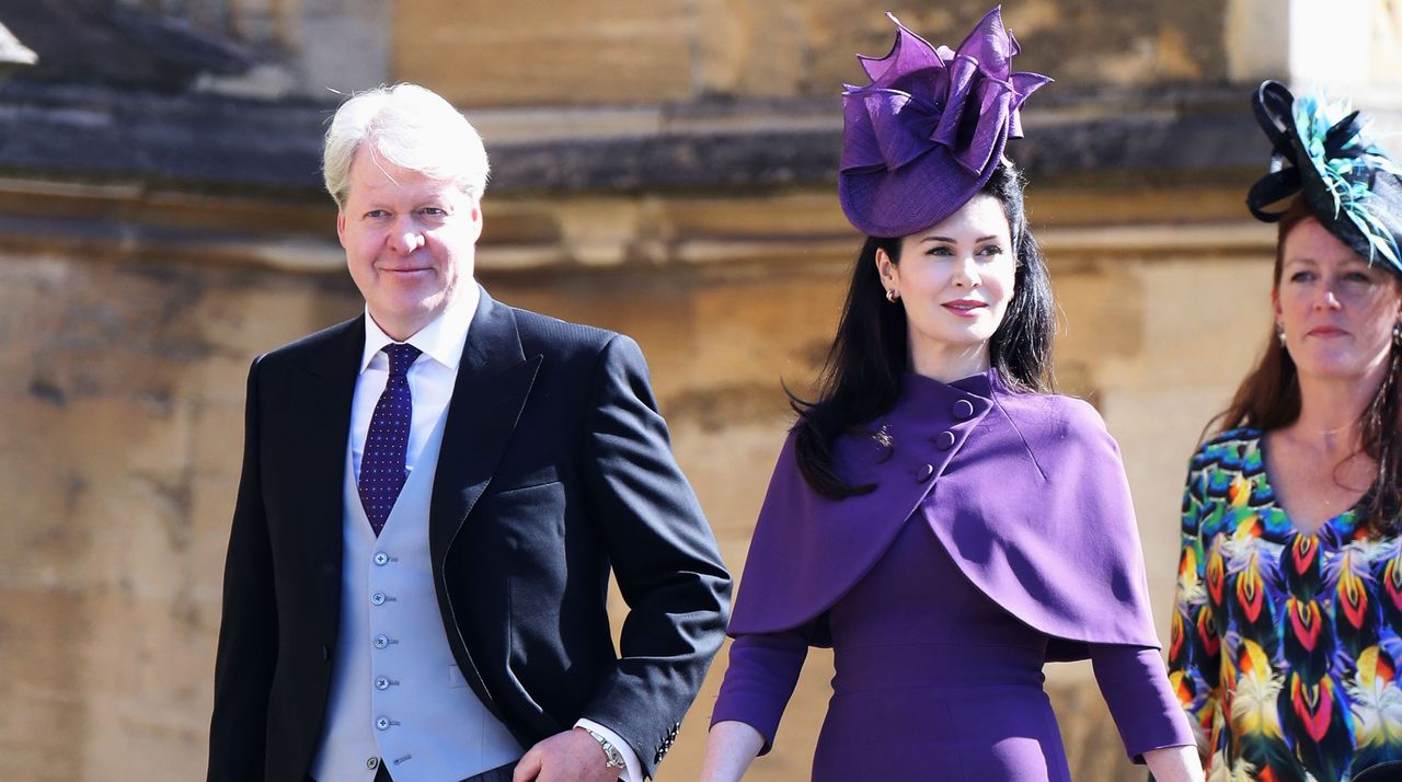 Charles Spencer, 9th Earl Spencer and Karen Spencer arrive at the wedding of Prince Harry to Ms Meghan Markle at St George&#039;s Chapel, Windsor Castle on May 19, 2018 in Windsor, England.