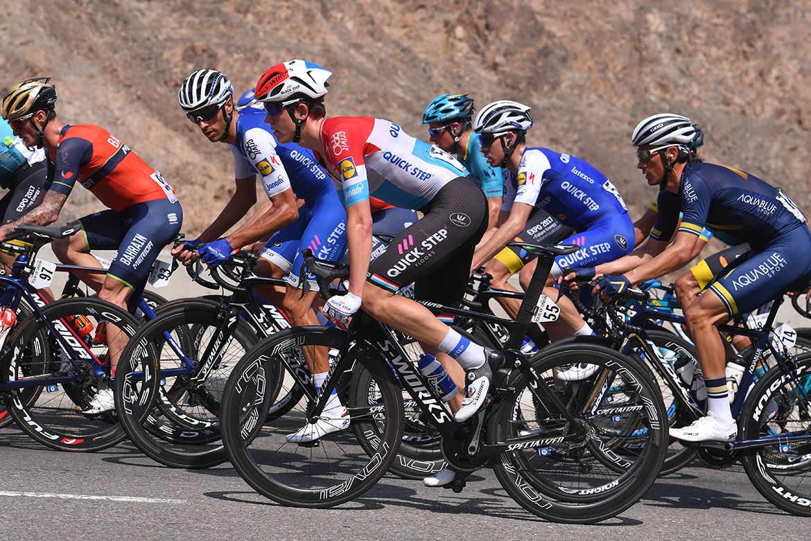 The riders on the early climb
