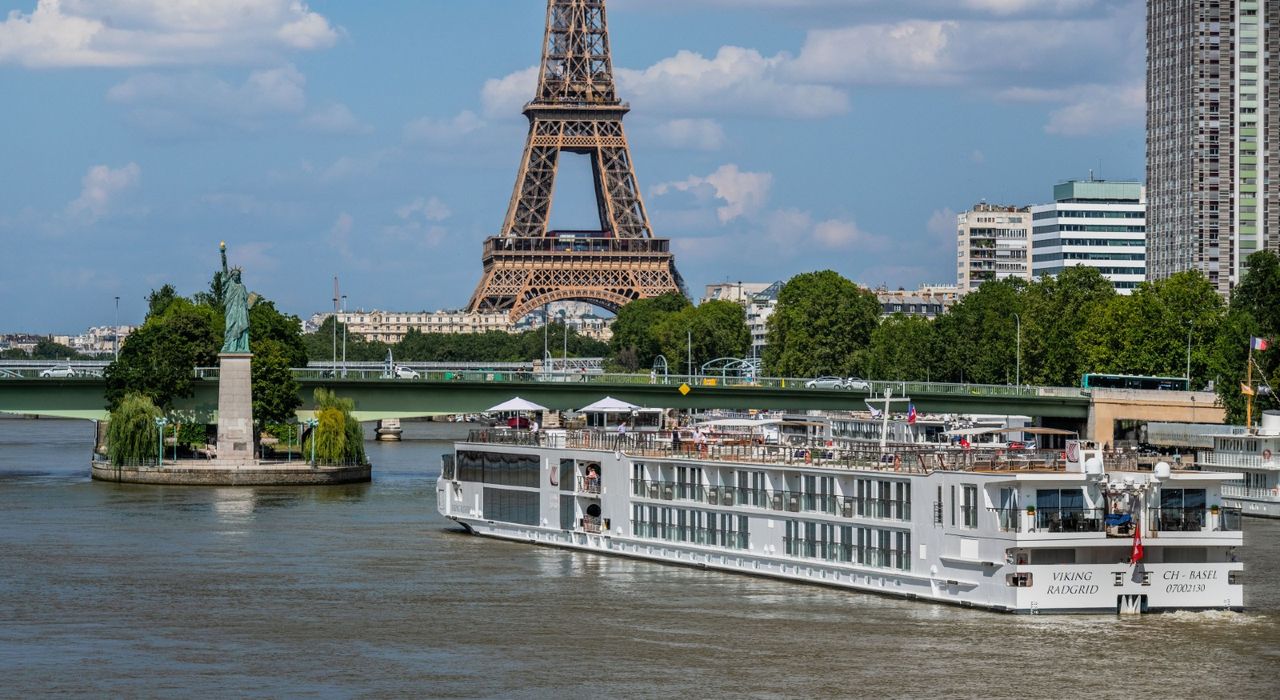 river cruise ship on river Seine in Paris