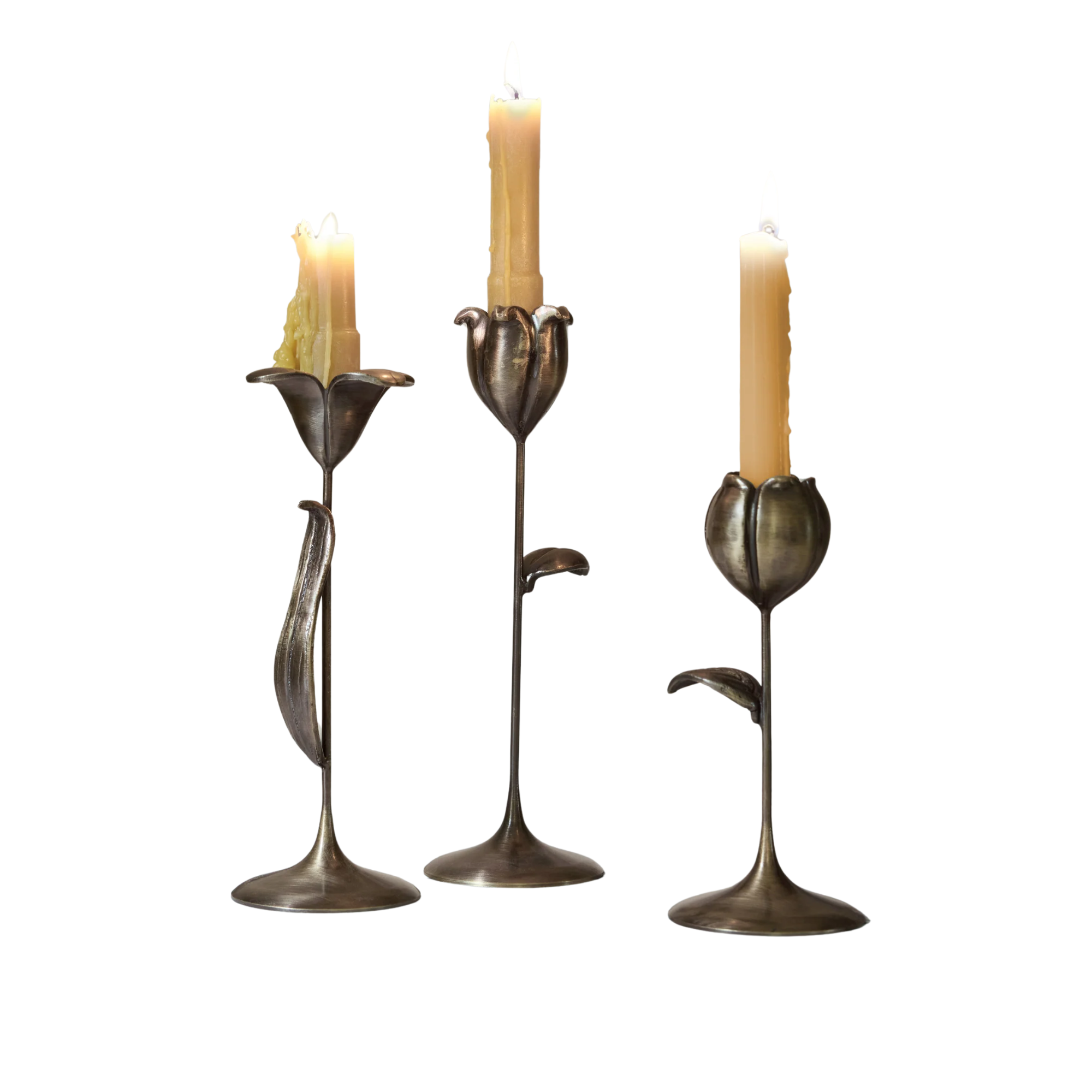 set of three candle holders that resemble flowers
