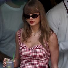 Taylor Swift at the US Open in a gingham reformation dress