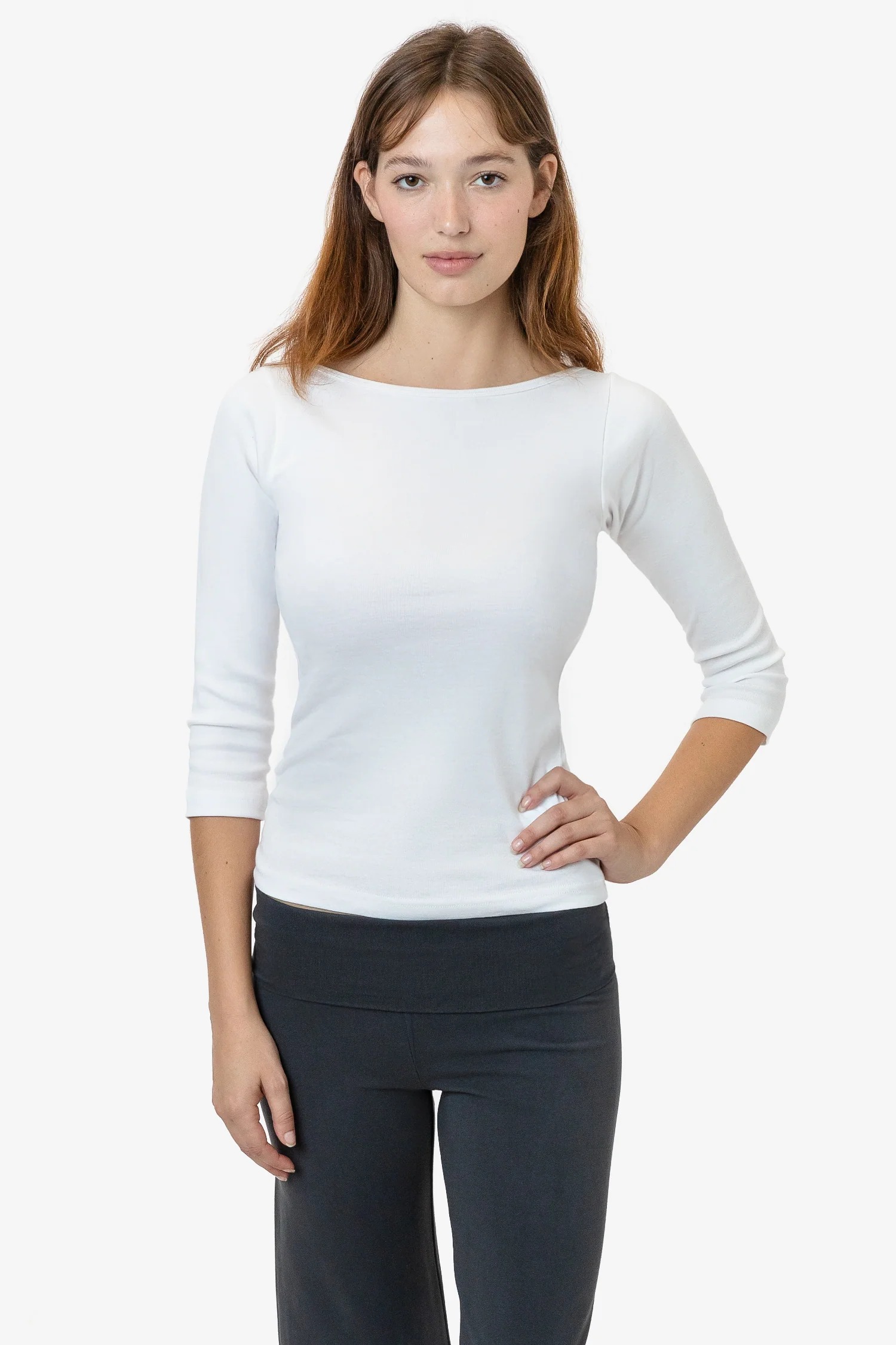 Los Angeles Apparel, Baby Rib 3/4 Sleeve Boatneck Top