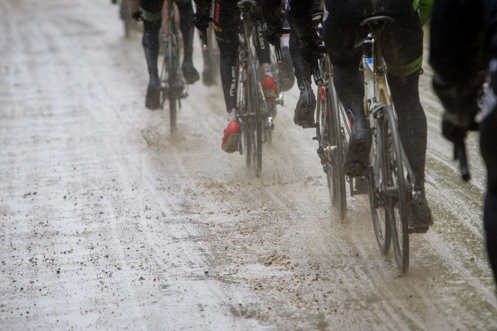 Riders hit todays first mud section