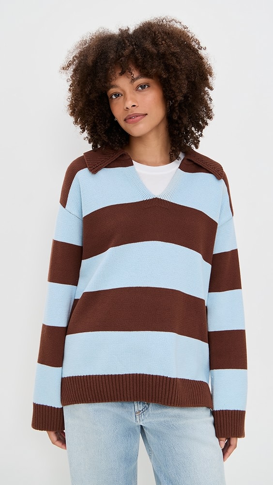 English Factory Stripe Rugby Collared Sweater