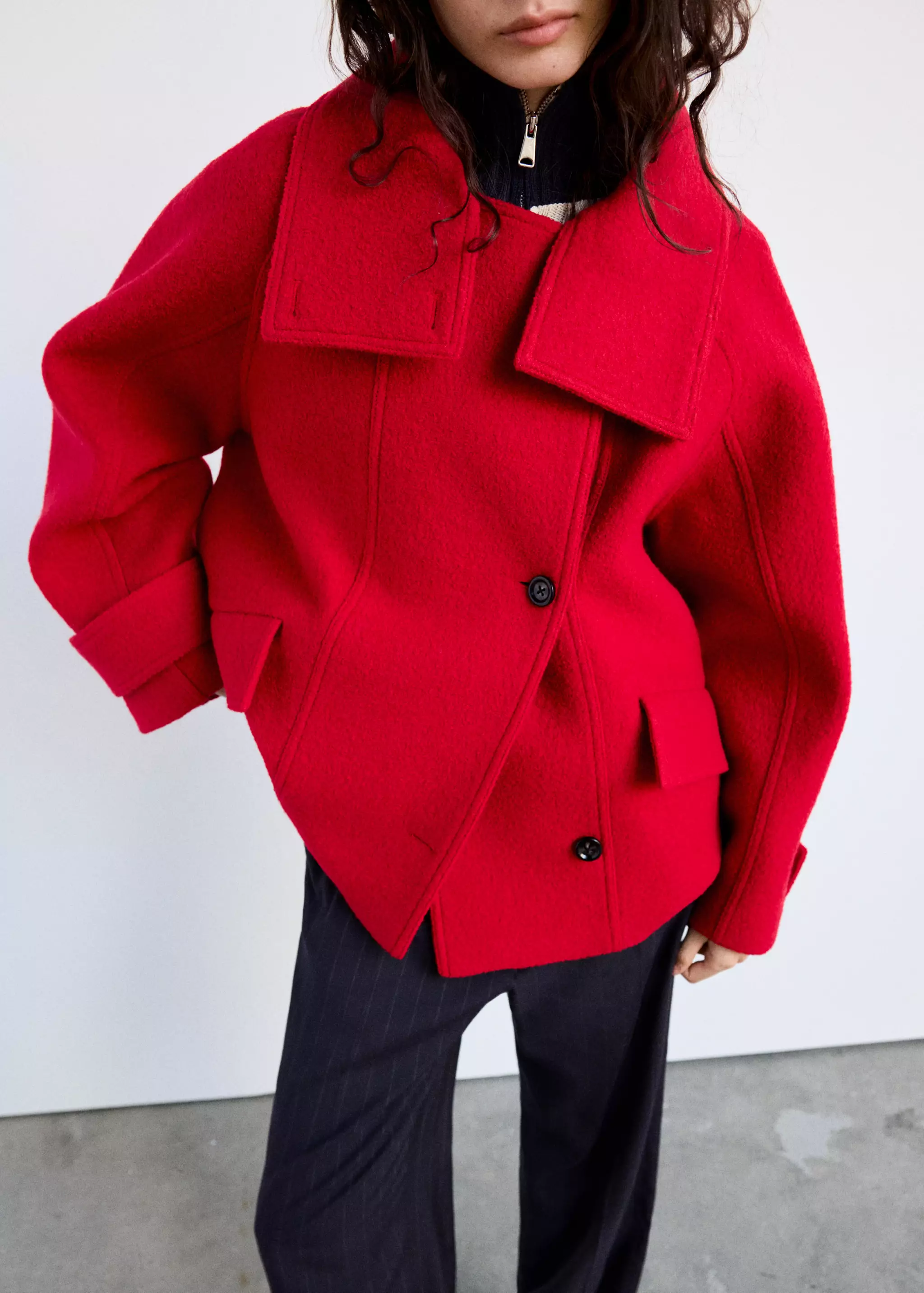100% Wool High-Neck Coat - Women | Mango United Kingdom