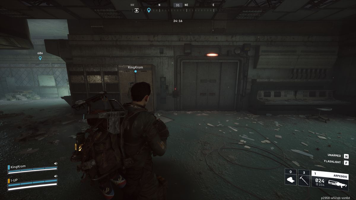 Arc Raiders loot spot: Two players stood by a locked door in the control room of the Power Generation Complex on Dam Battlegrounds.