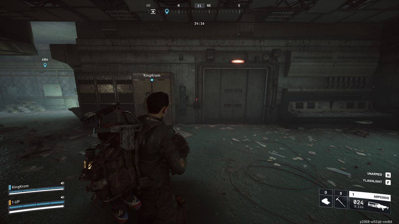 Arc Raiders loot spot: Two players stood by a locked door in the control room of the Power Generation Complex on Dam Battlegrounds.