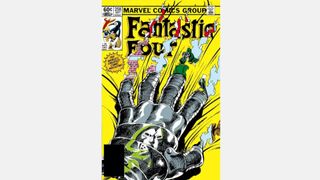 Doctor Doom's hand on the cover of the comic Fantastic Four #258, which contains one of the best Doctor Doom comics, Interlude.