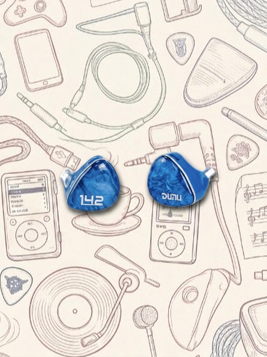 A selection of in-ear monitors on an AI-generated, illustrative background.