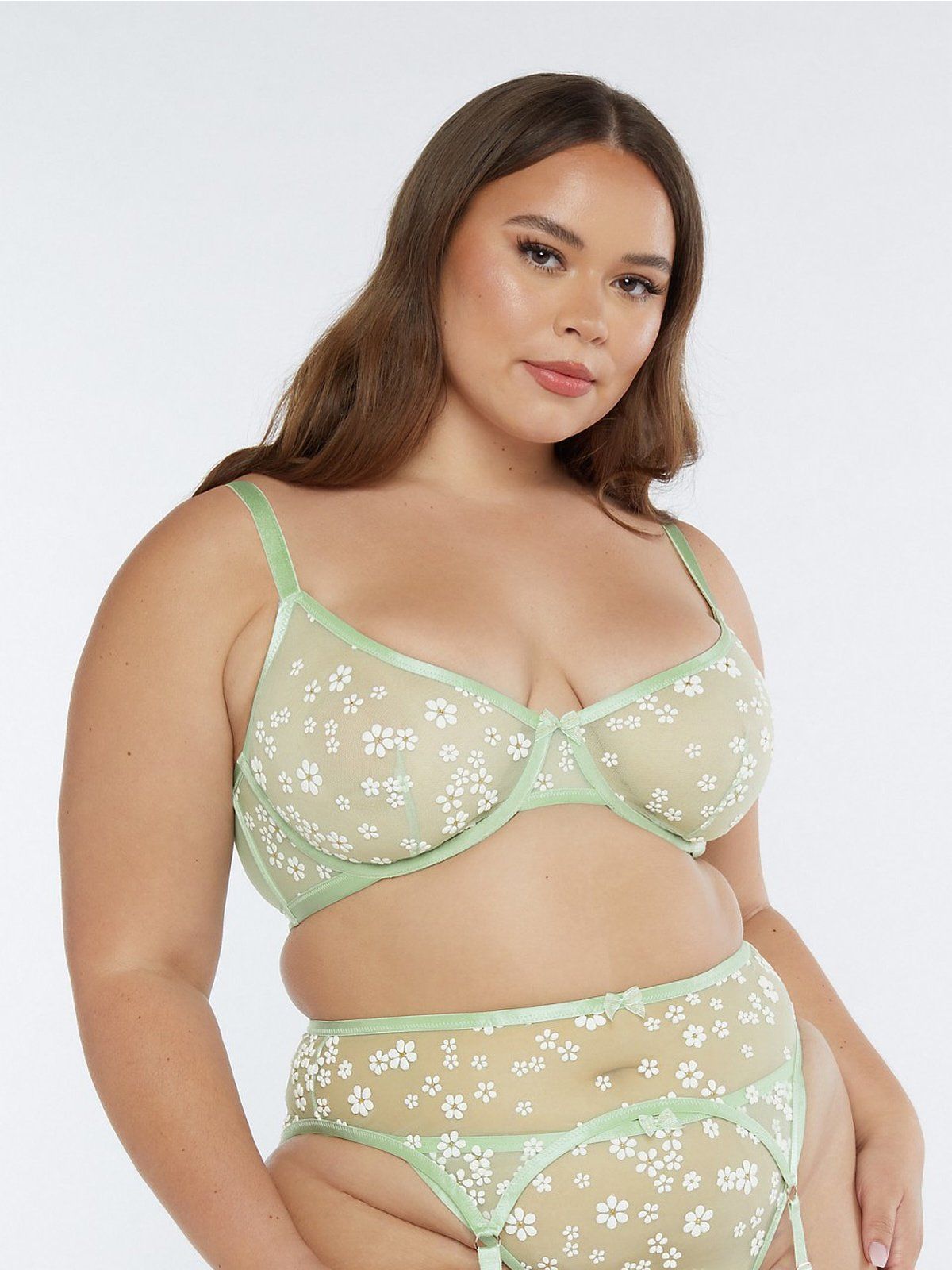 Model wears Savage X Fenty, Puff Daisy Unlined Bra set