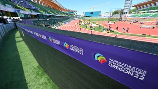 General view of Hayward Field stadium ahead of the World Athletics Championships in Eugene, Oregon on July 14. 