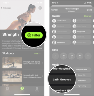 Filter Apple Fitness Plus By Music: Tap filter and then tap the genre of music you want
