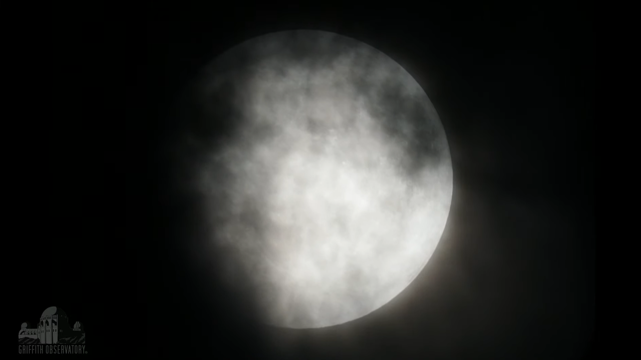 A view of the moon on May 26, 2021, as seen from Griffith Observatory near Los Angeles, before the lunar eclipse began in earnest.