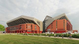 An artist's impression showing how the redeveloped Anfield Road Stand will mirror the design of the Main Stand