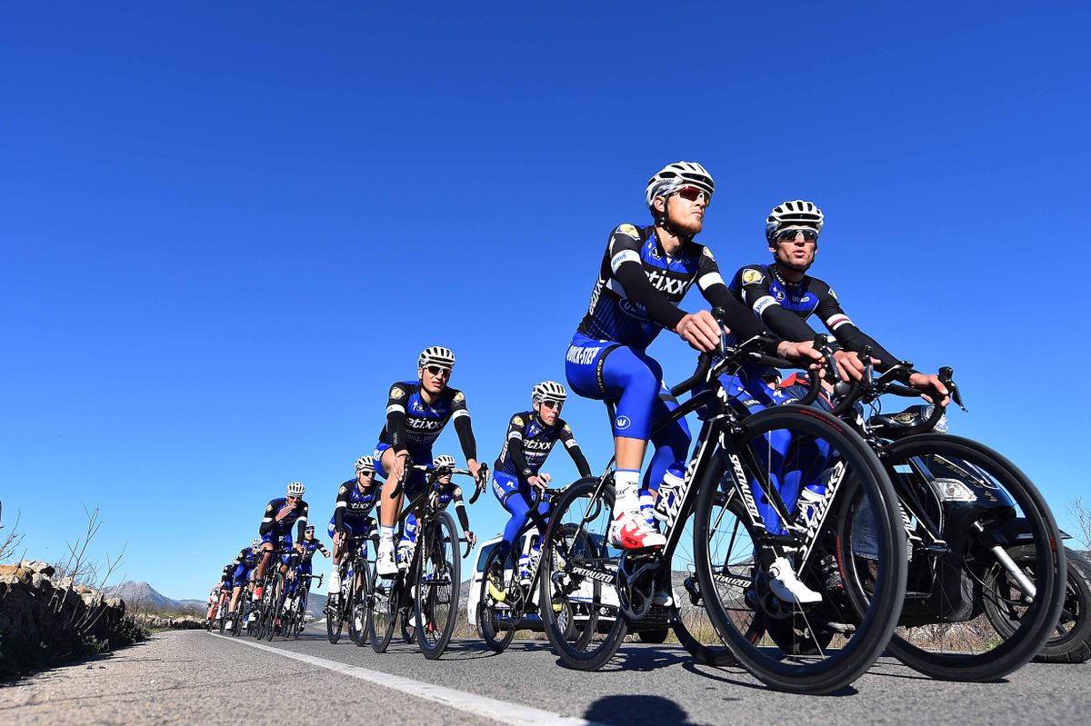 Matteo Trentin and Zdenek Stybar talk during the ride