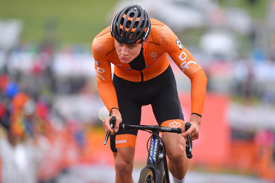Mathieu van der Poel en route to victory at the European Cyclo-cross Championships