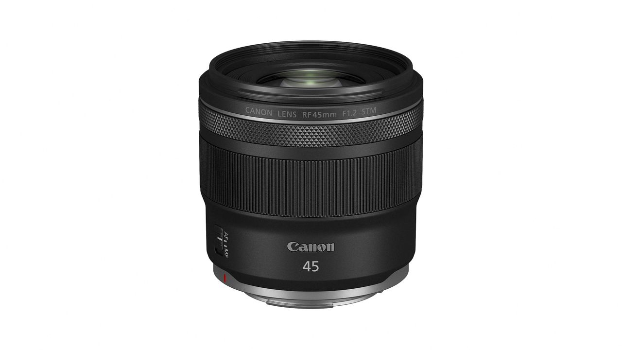 Canon RF 45mm f/1.2 STM against a white background