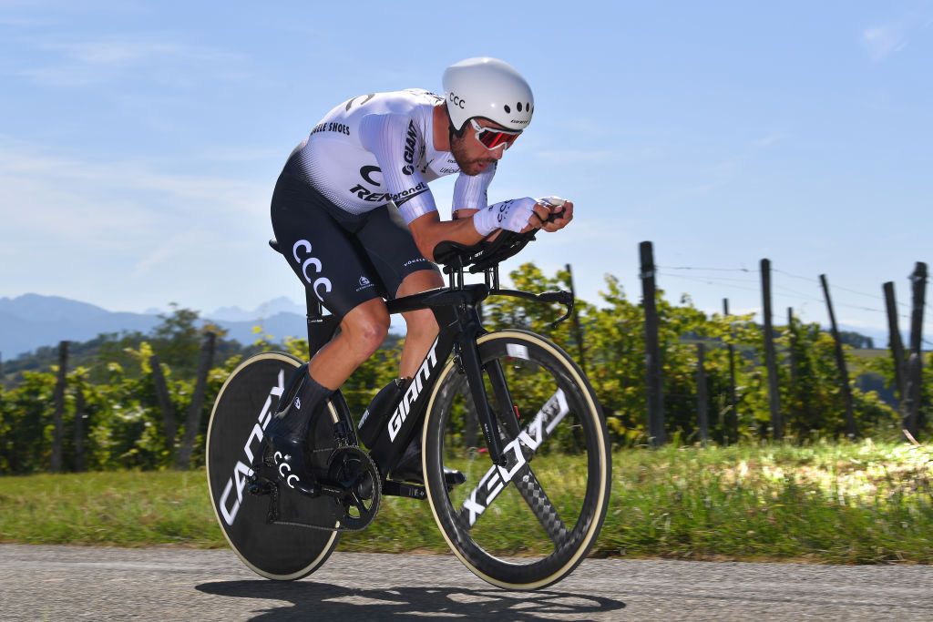 Patrick Bevin in the Vuelta a Espana stage 10 time trial in Pau