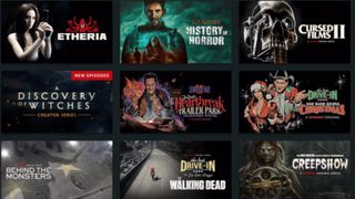 The Shudder catalog screen with the artwork for six titles