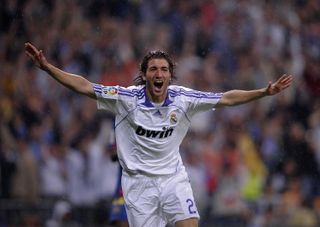 Gonzalo Higuain celebrates after scoring for Real Madrid against Barcelona in May 2008.