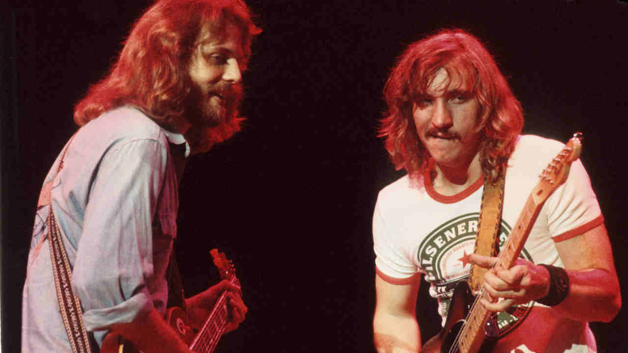 Eagles&amp;rsquo; Don Felder and Joe Walsh performing onstage in 1977