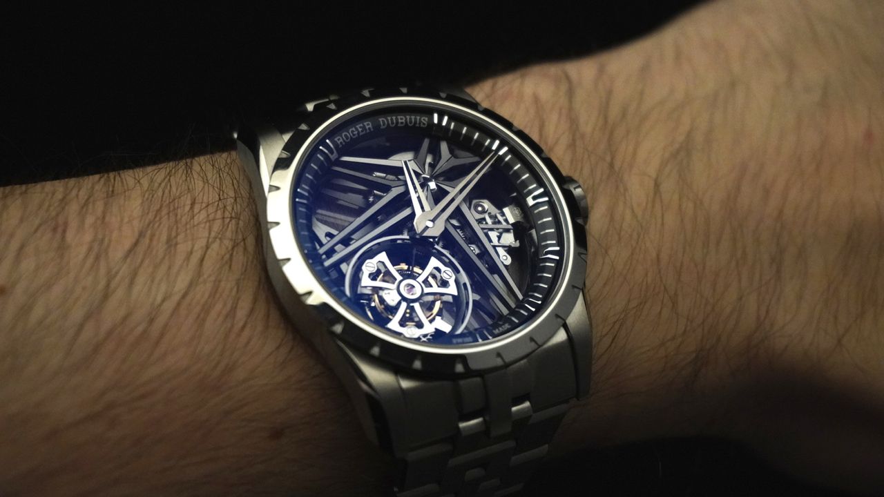 The Roger Dubuis Excaliber Monotourbillon Titanium worn on a wrist