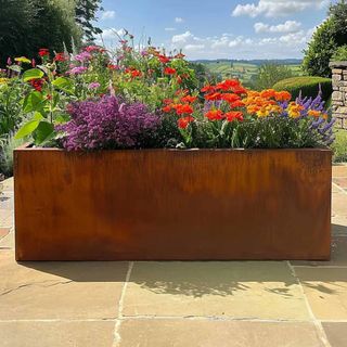 Woven Wood 75cm Corten Steel Trough Planter - Pre-Rusted