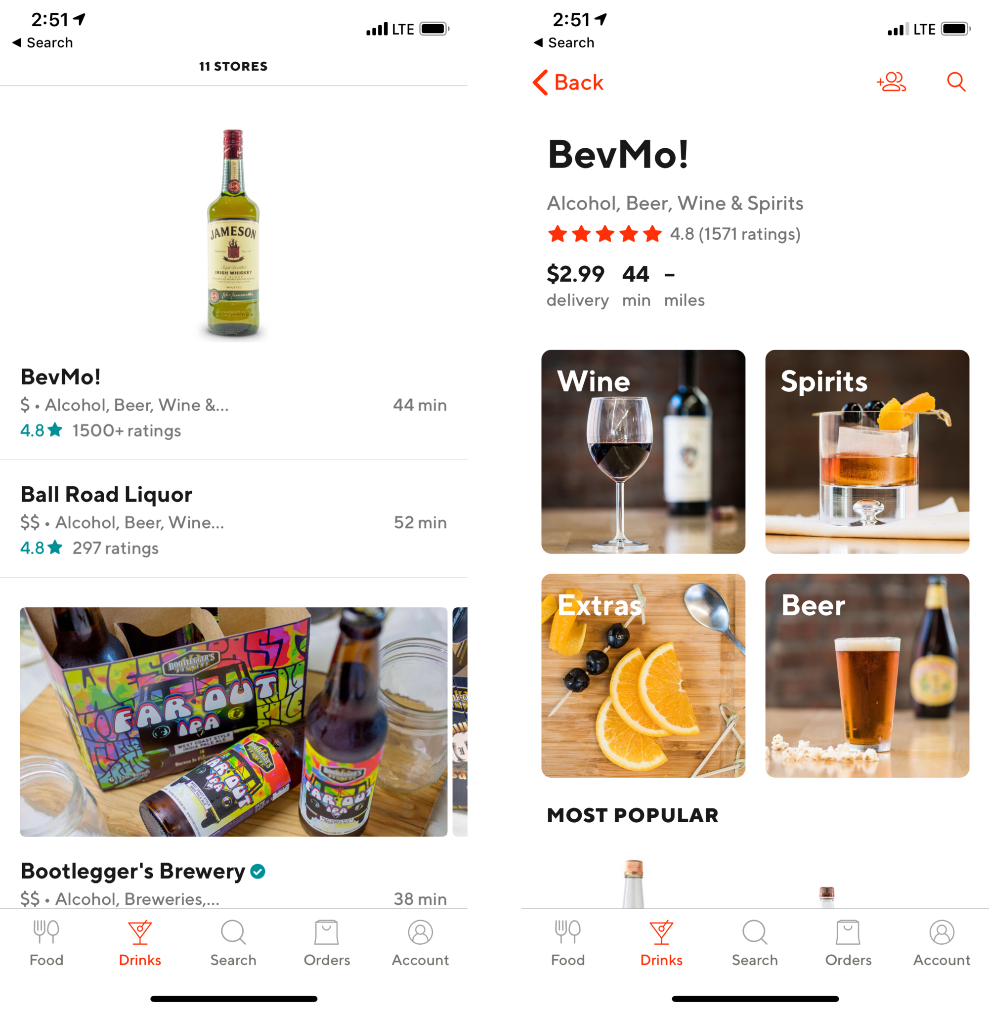 Doordash alcohol options