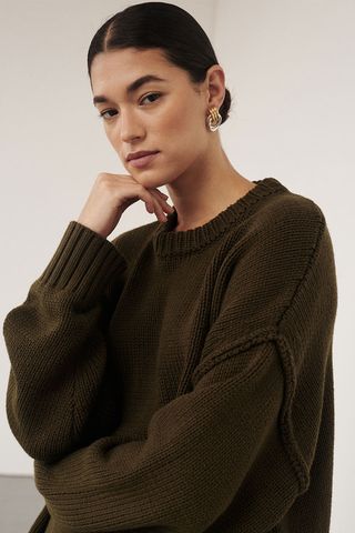 Roy Olive Longline Knit Jumper