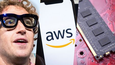 Mark Zuckerberg, iPhone with AWS logo and Ram stick