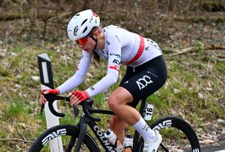 Polish champion Dominika Wlodarczyk of UAE Team ADQ competes in the breakaway during 2025 Trofeo Alfredo Binda