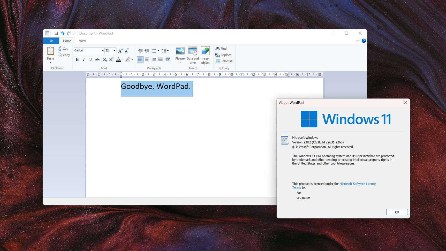 Wordpad unter Windows 11