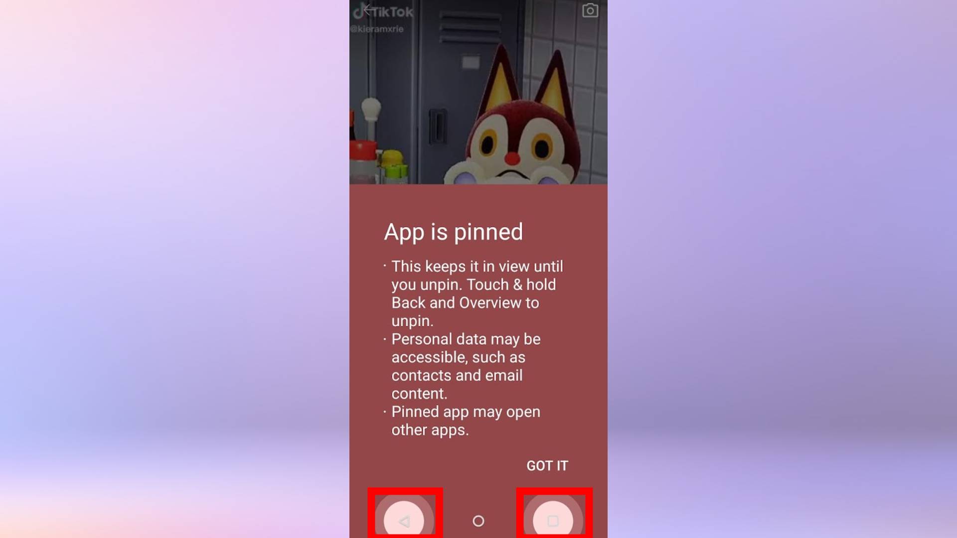 A screenshot of an app being pinned on an Android phone.  The 