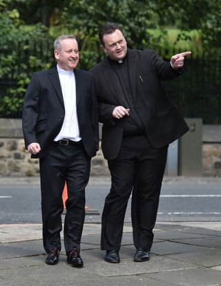Father Dermott Donnelly at the wedding of Declan Donnelly and Ali Astall in Newcastle.