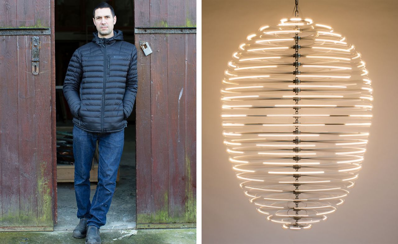 Ivan Black with his kinetic installation Nebula Hive to MAD Gallery