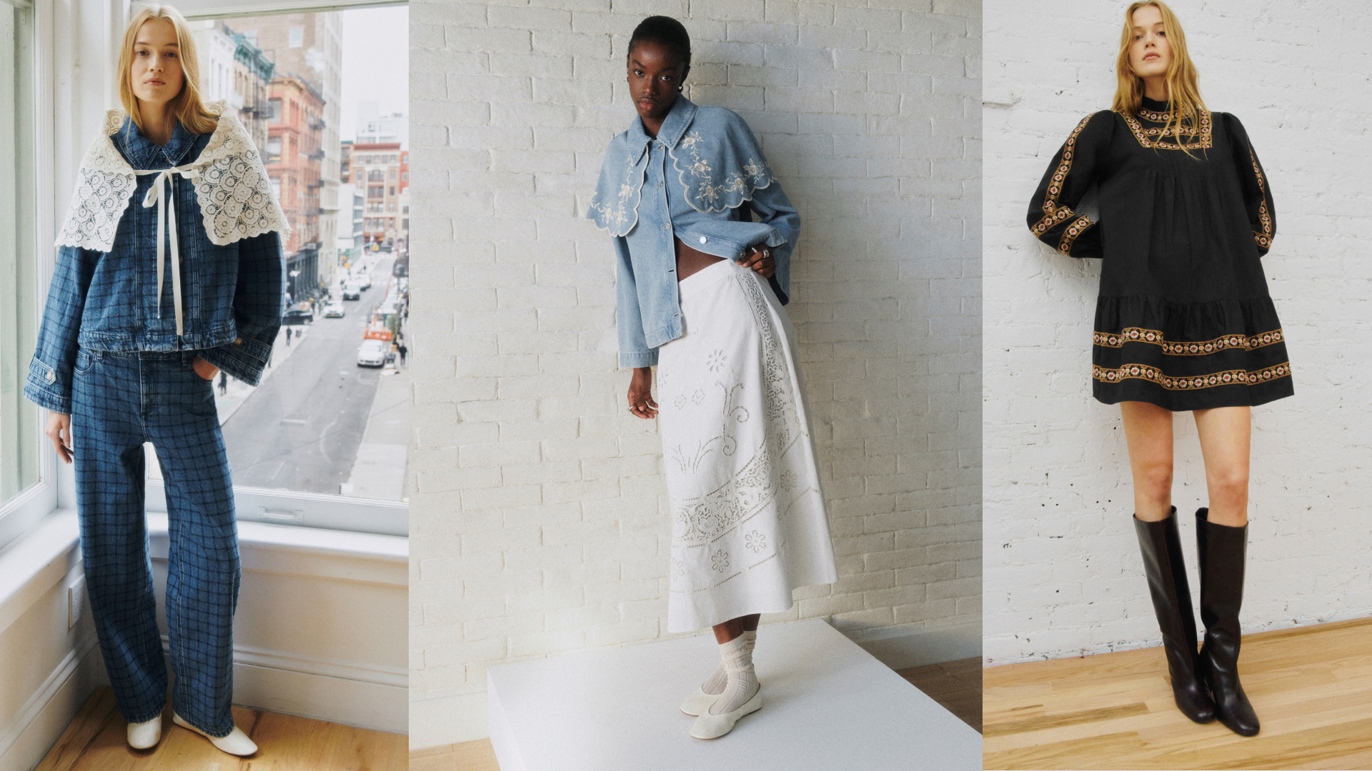 three models wearing sezane x sea