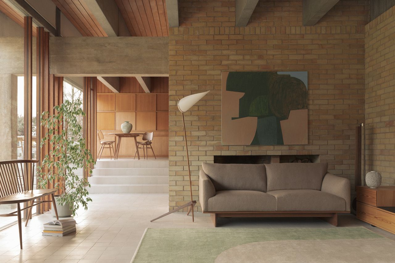 Luxe living room with wood paneling.